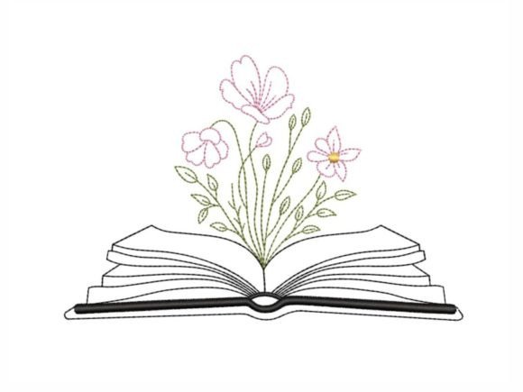 Book with Flowers Embroidery Design